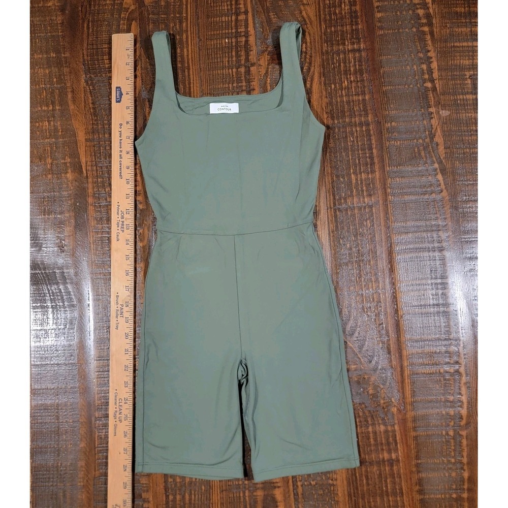 Aritzia Babaton Romper Womens XS Contour Squareneck Olive Green Double Layer